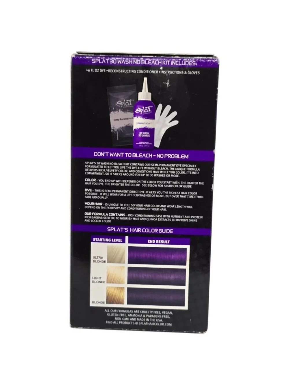 Splat Midnight Violet Hair Color Kit 30 Wash Semi-Permanent No Bleach